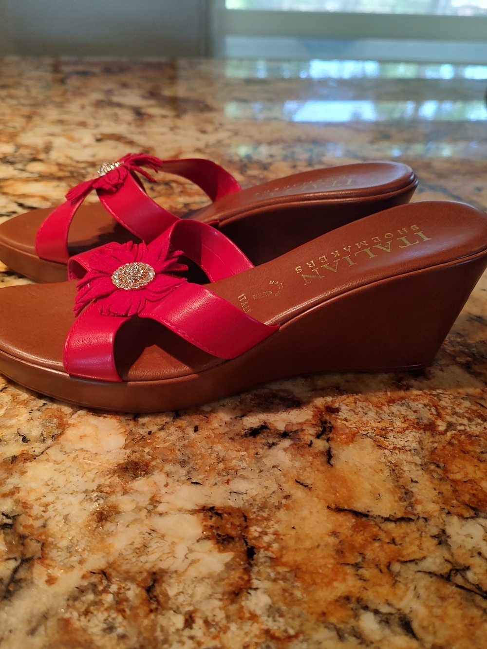 Italian Shoemakers Pink/Red Floral Wedge Mules 6 1/2